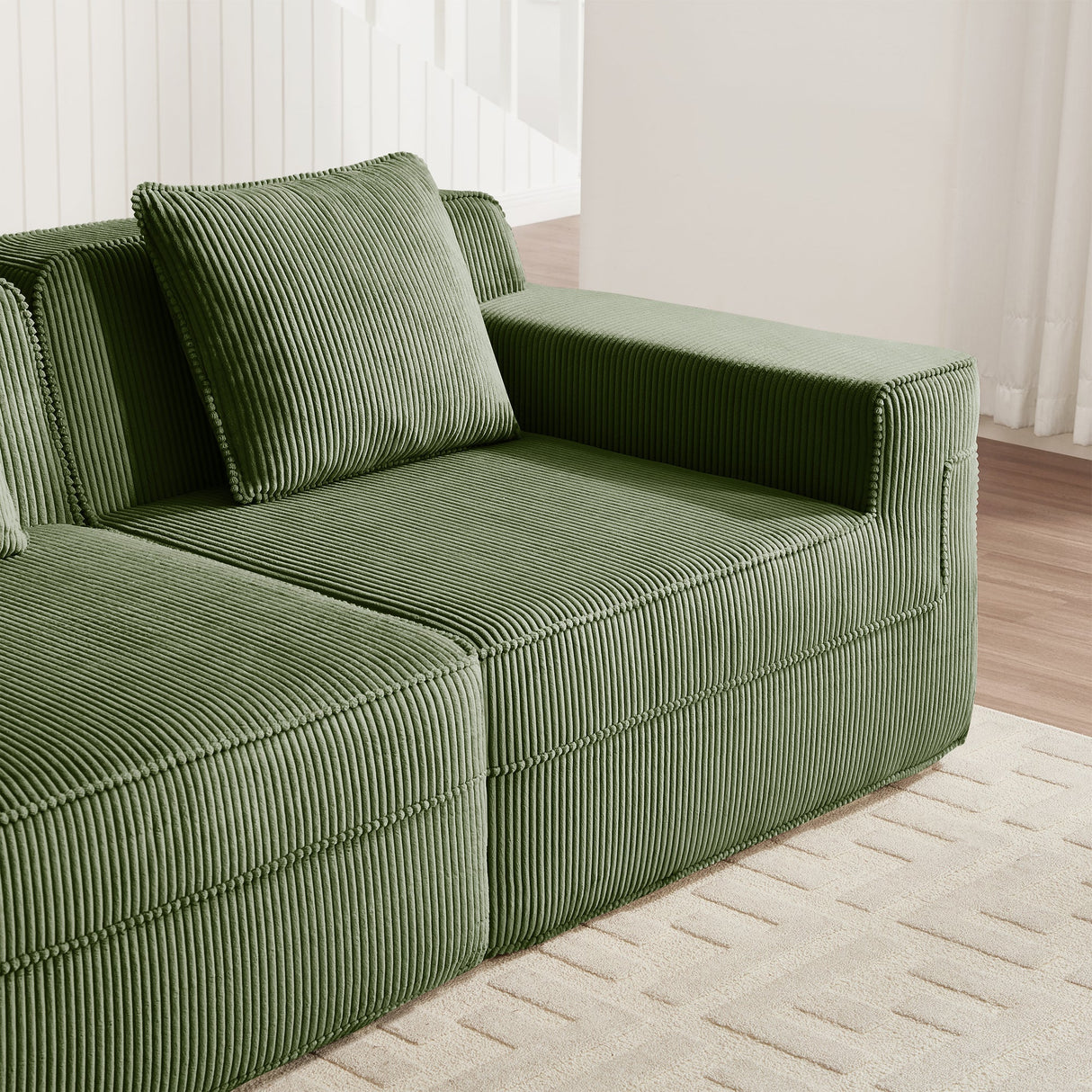 Armless Sofa with Pillow - Green Corduroy