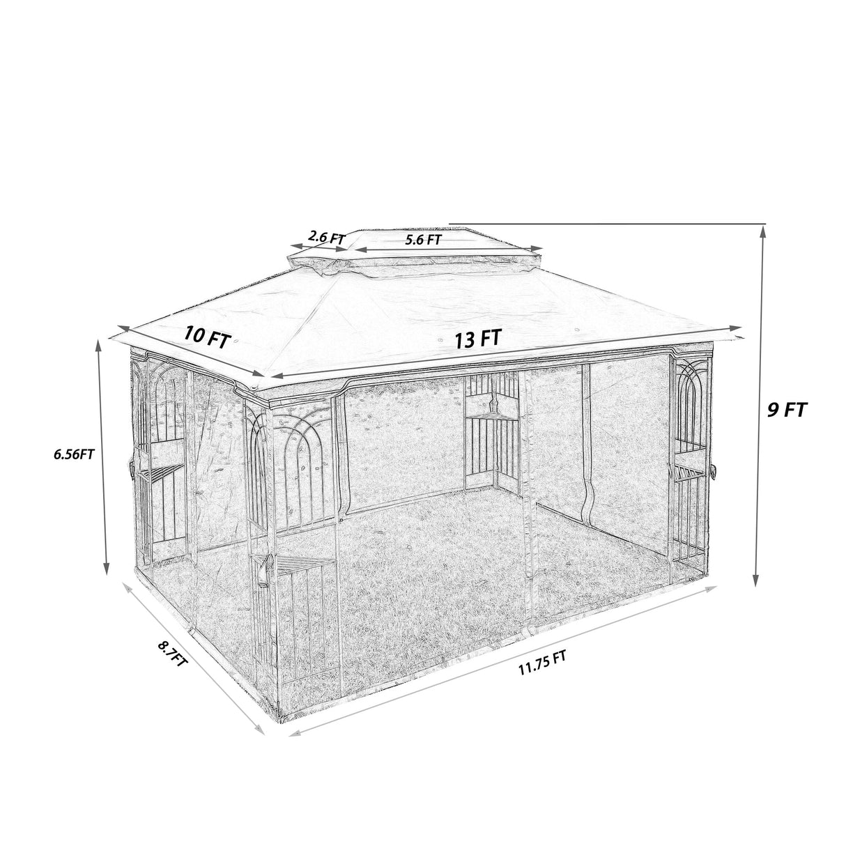 Gazebo tent with double roof & mosquito net