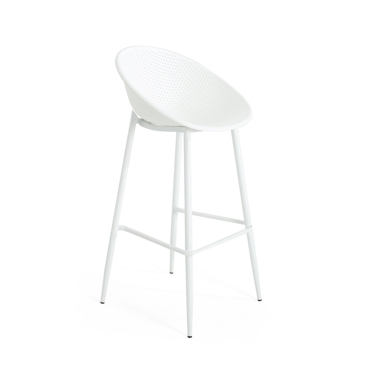 Modern Gable Outdoor Barstool Set of 2 with Weather-Resistant Plastic and Iron in White