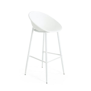 Modern Gable Outdoor Barstool Set of 2 with Perforated Design - White