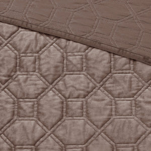 3 Piece Velvet Quilt Set Taupe Full/Queen