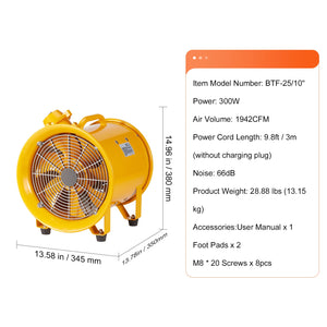 Portable Ventilator, 10" Heavy Duty Cylinder Fan, 350W
