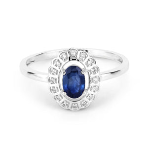 0.52 Carat Genuine Blue Sapphire and White Diamond 14K White Gold Ring