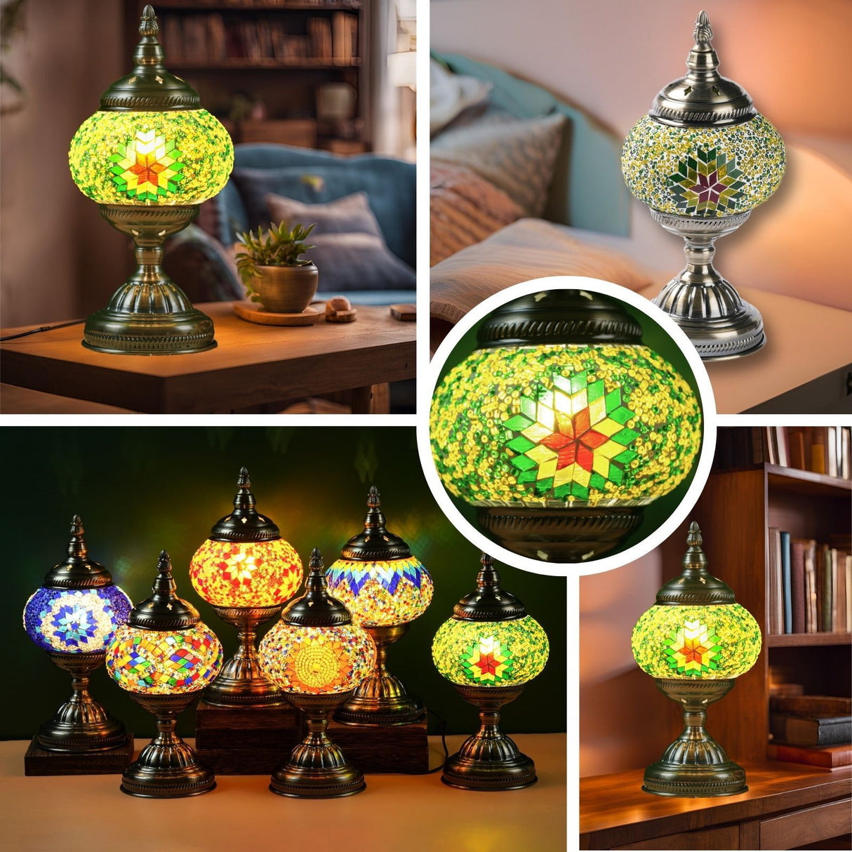 Handmade Turkish Mosaic Lamp – Dimmable Glass Pumpkin Night Light for Bedroom