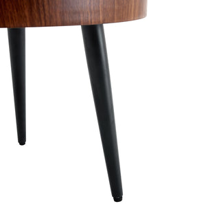 Modern Round Coffee Table - Walnut Pattern MDF And Black Metal Legs