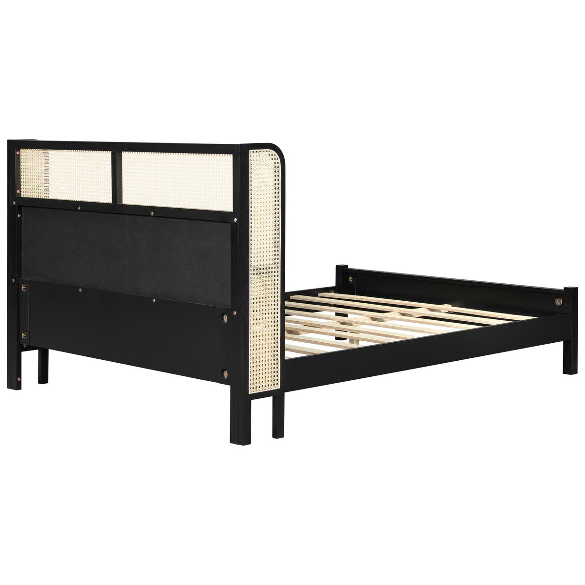 Queen Size Bed Frame with Plush Green Upholstered Headboard