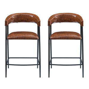 Counter Stools (Set of 2), Upholstered with Iron Frame in Brown