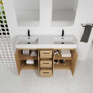 60" Double Sink Bathroom Vanity with 3 Drawers and Large Storage