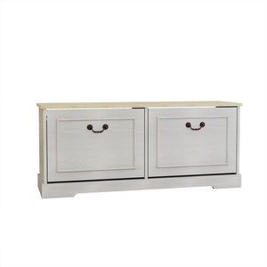Shoe Storage Bench with 2 Flip Drawers and Adjustable Shelf - Antique