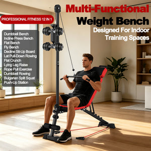 Multi-Functional Weight Bench with Pulley System and Adjustable Backrest