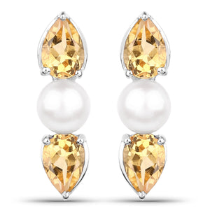 2.78 Carat Genuine Citrine and Pearl .925 Sterling Silver Earrings