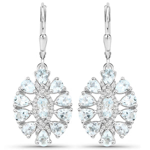 2.93 Carat Genuine Aquamarine and White Topaz .925 Sterling Silver Earrings