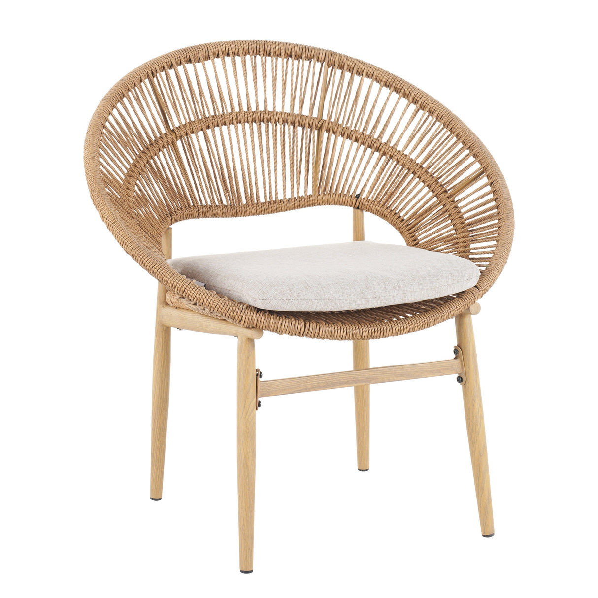 Cyril Outdoor Wicker Papasan Style Dining Chairs with Teak Legs - Set of 2