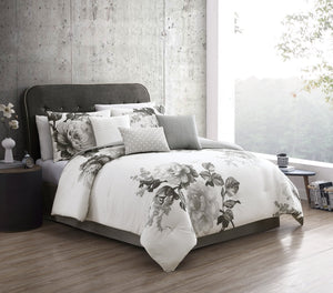 Ridgely 7 Pc Watercolor Black and White Floral Comforter Set