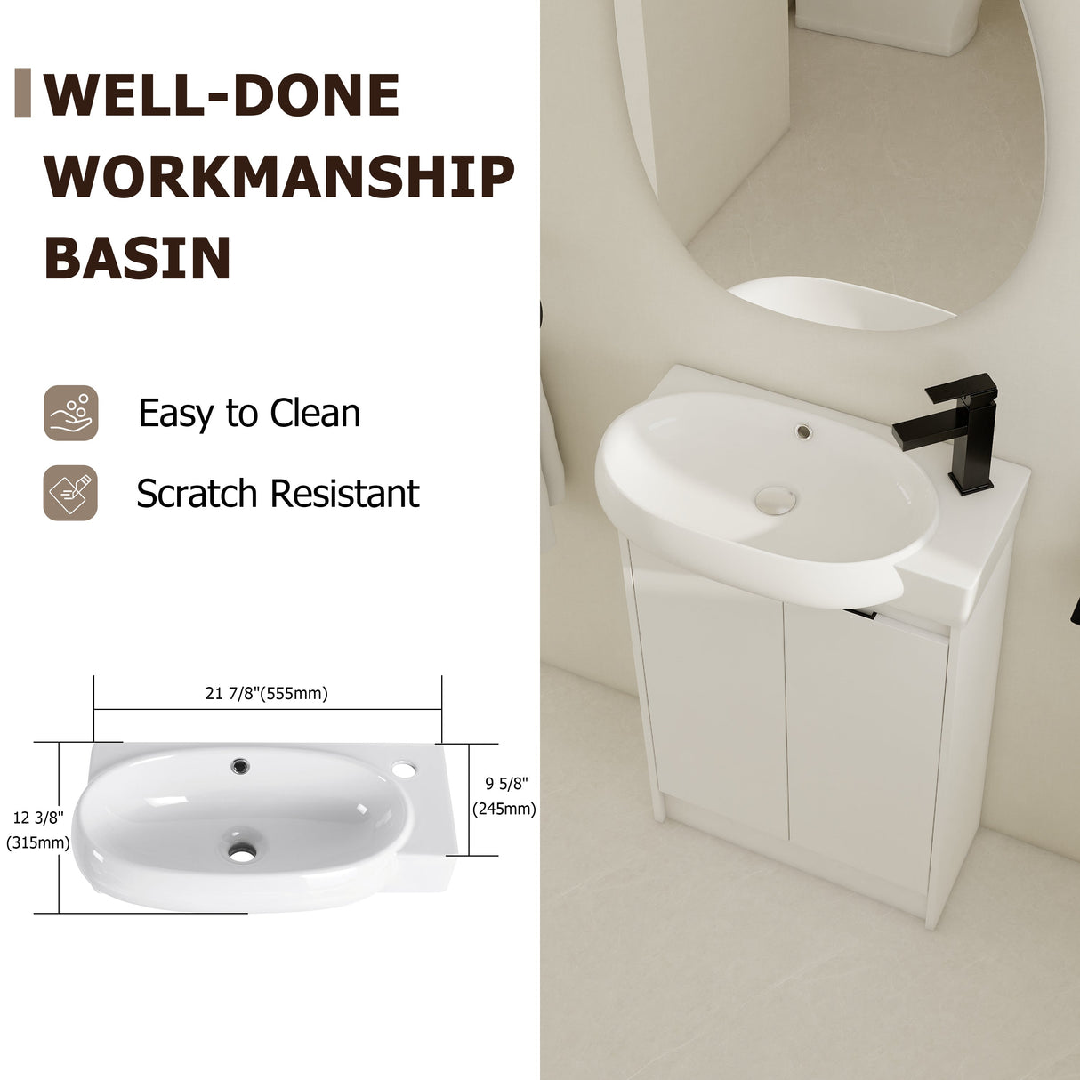 23" Freestanding Bathroom Vanity with Sink and Storage Rack