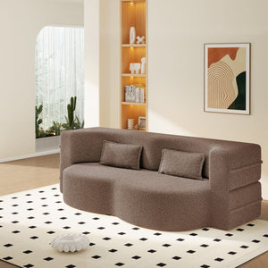 Modern Floor Sleeper Sofa Bed With 2 Pillows, Convertible Twin Size Folding Mattress For Living Room
