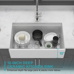 Porcelain Ceramic Farmhouse Sink Workstation With Reversible Apron Design - Single Bowl