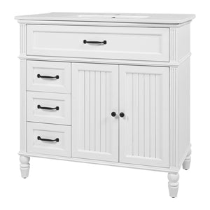 Bathroom Vanity With Sink, 2 Door Storage With Soft Closing Hinges - White