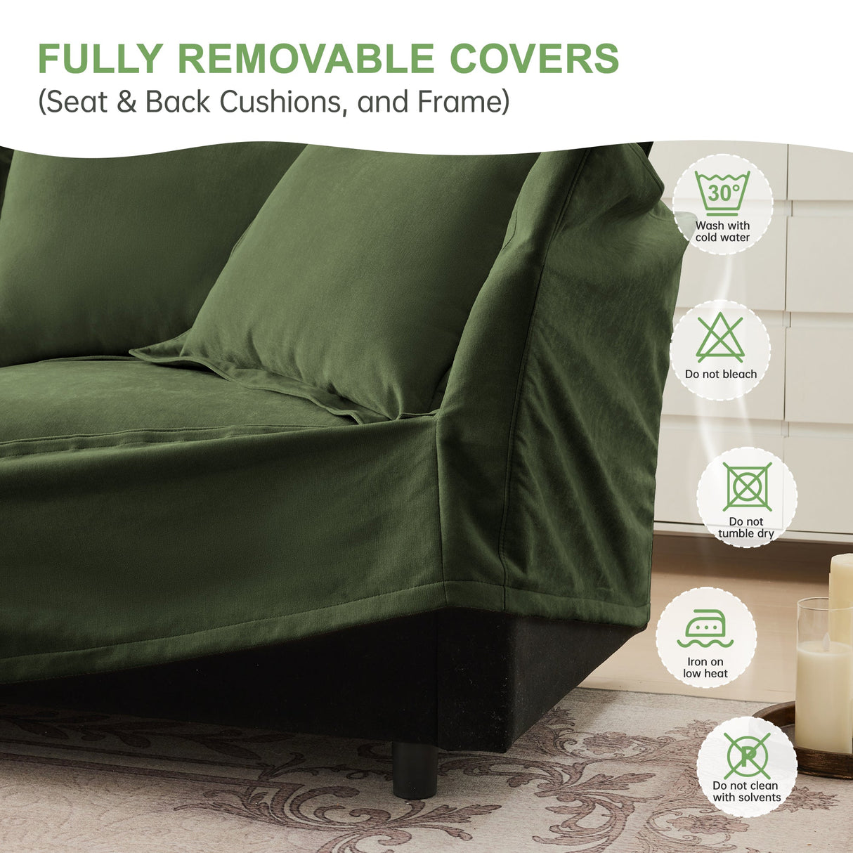 Slipcovered Sofa 2 Seater Sofa with 2 Ottomans