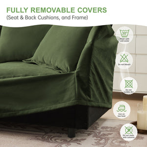 Chenille 3-Seat Slipcovered Sofa with Ottomans