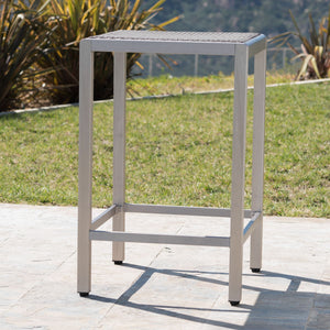 Outdoor 43" Aluminum Bar Table With Rattan Table Top - Gray / Silver