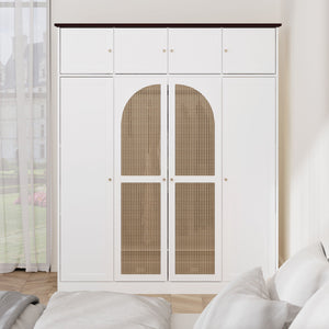 8 Door Armoire Wardrobe With Adjustable Shelves And Hanging Rod