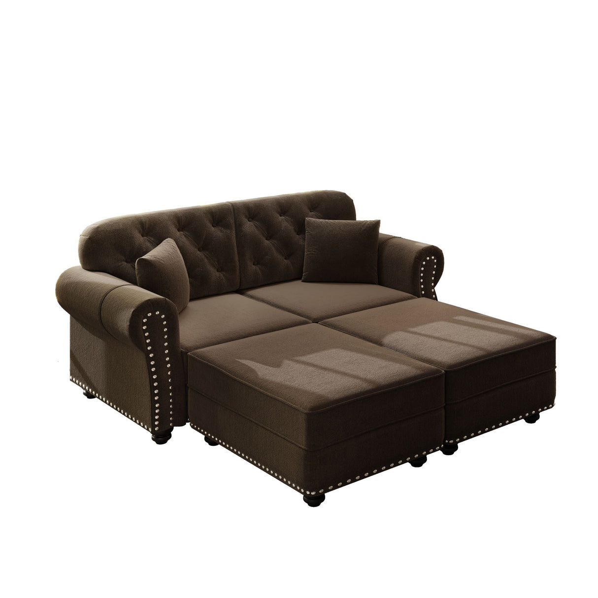 Upholstered Sofa Set With Nailhead Trim and Rolled Armrests, Includes Pillows