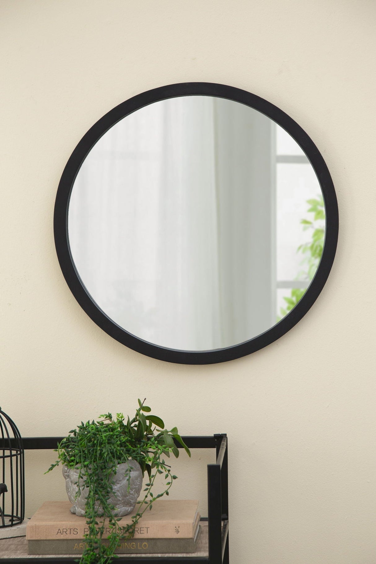 Circle Wall Mirror With Wooden Frame for Living Room