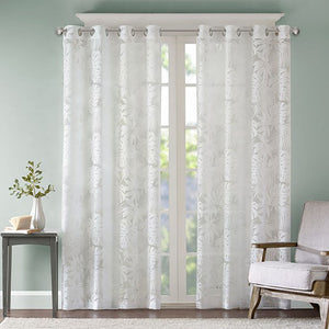 Palm Leaf Burnout White Sheer Window Curtain 50x95