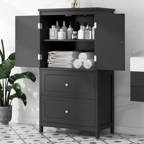 Modern Black Storage Cabinet with Drawers and Adjustable Shelf