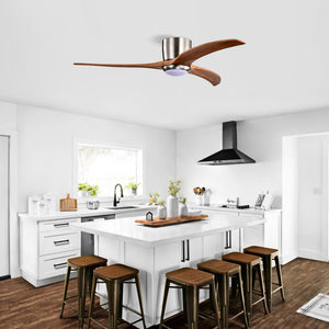 52" Flush Mount Fan Light with Solid Wood Blades and Remote Control