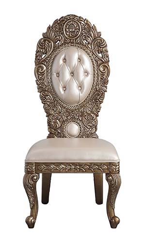 Constantine - Side Chair (Set of 2) - Synthetic Leather , Brown & Gold