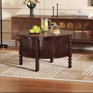 Vintage Round Coffee Table with Storage in Walnut