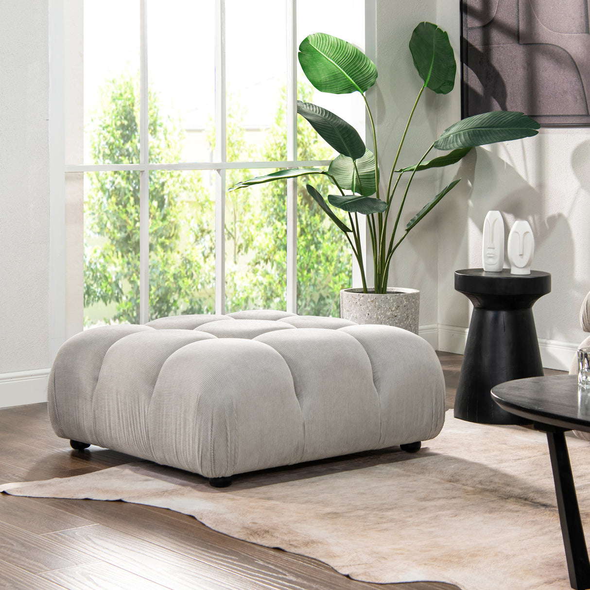 Marcel-36'-Bubble-Modular-Modern-Cocktail-Ottoman,-Pebble-Gray-Corduroy-