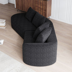 Upholstered Oversized Sectional Sofa, 4 Seater Extra Deep & Wide Seat Curved Cloud Couch With 4 Throw Pillows, Free Combination Living Room - Black