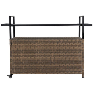 Outdoor Wicker Bar Cart with Glass Top and Wheels