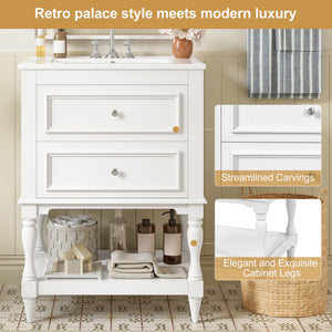 Bathroom Vanity With Sink, 2 Drawers Storage Cabinet, Open Shelf