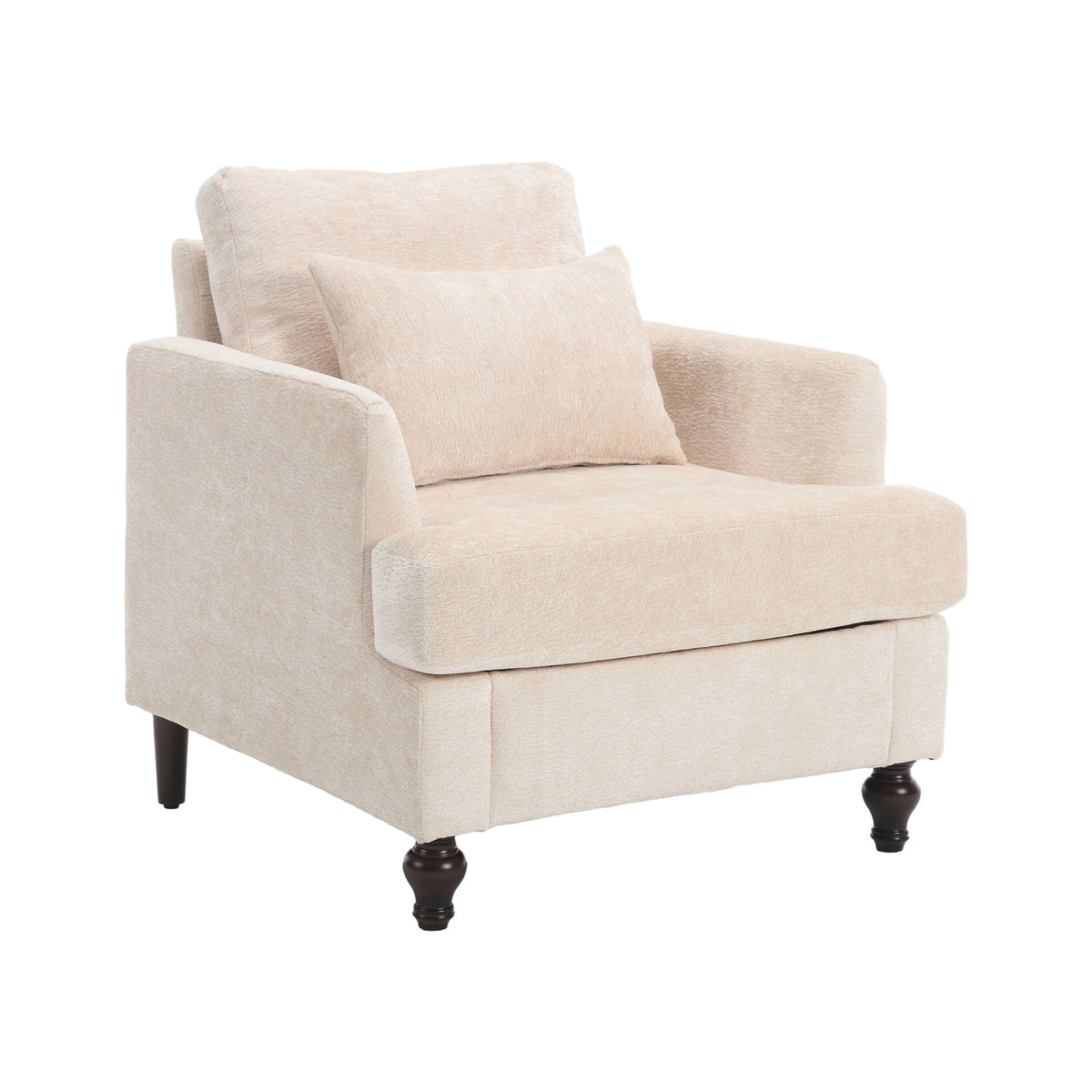 Mid century modern wood frame armchair with a tufted seat back