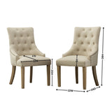 Tan Button Tufted Solid Wood Wingback Hostess Chairs, Set of 2