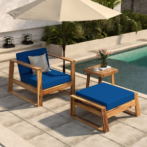 U_STYLE Acacia Wood Outdoor Lounge Set - Chair and Ottoman