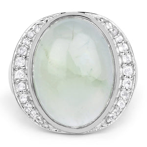 11.50 Carat Genuine Prehnite And White Topaz .925 Sterling Silver Ring