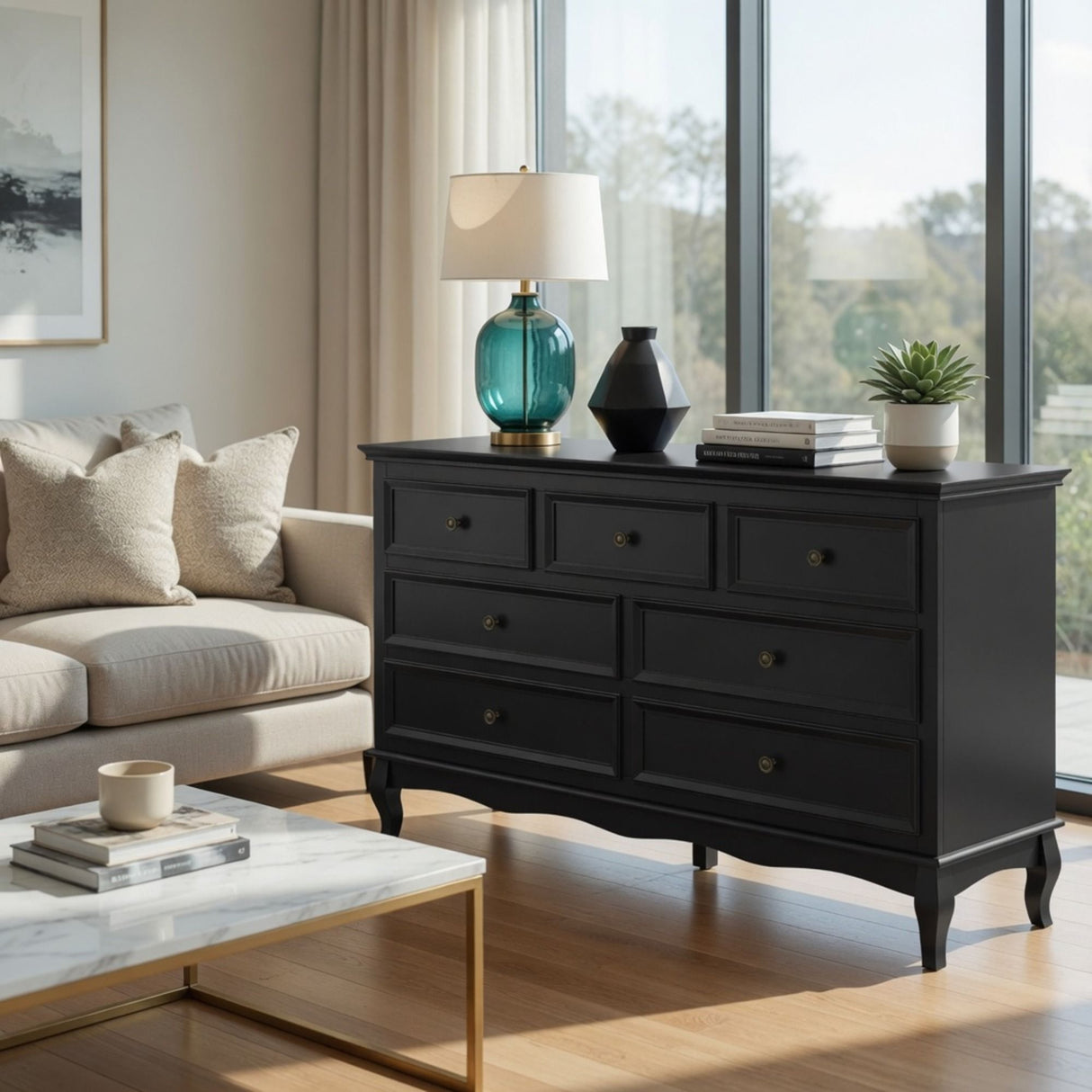 7 Drawer Dresser, Storage Chest - Black