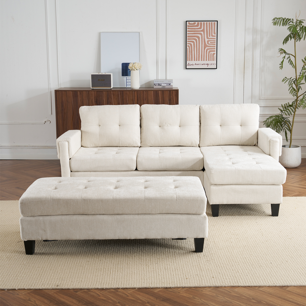 The Ashely Reversible Chenille Sectional Sofa with USB Charging Ports and Convertible Ottoman
