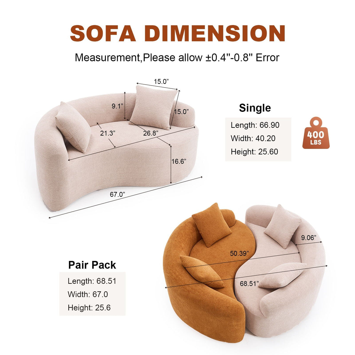Tai Chi - Curved Dual Depth Loveseat