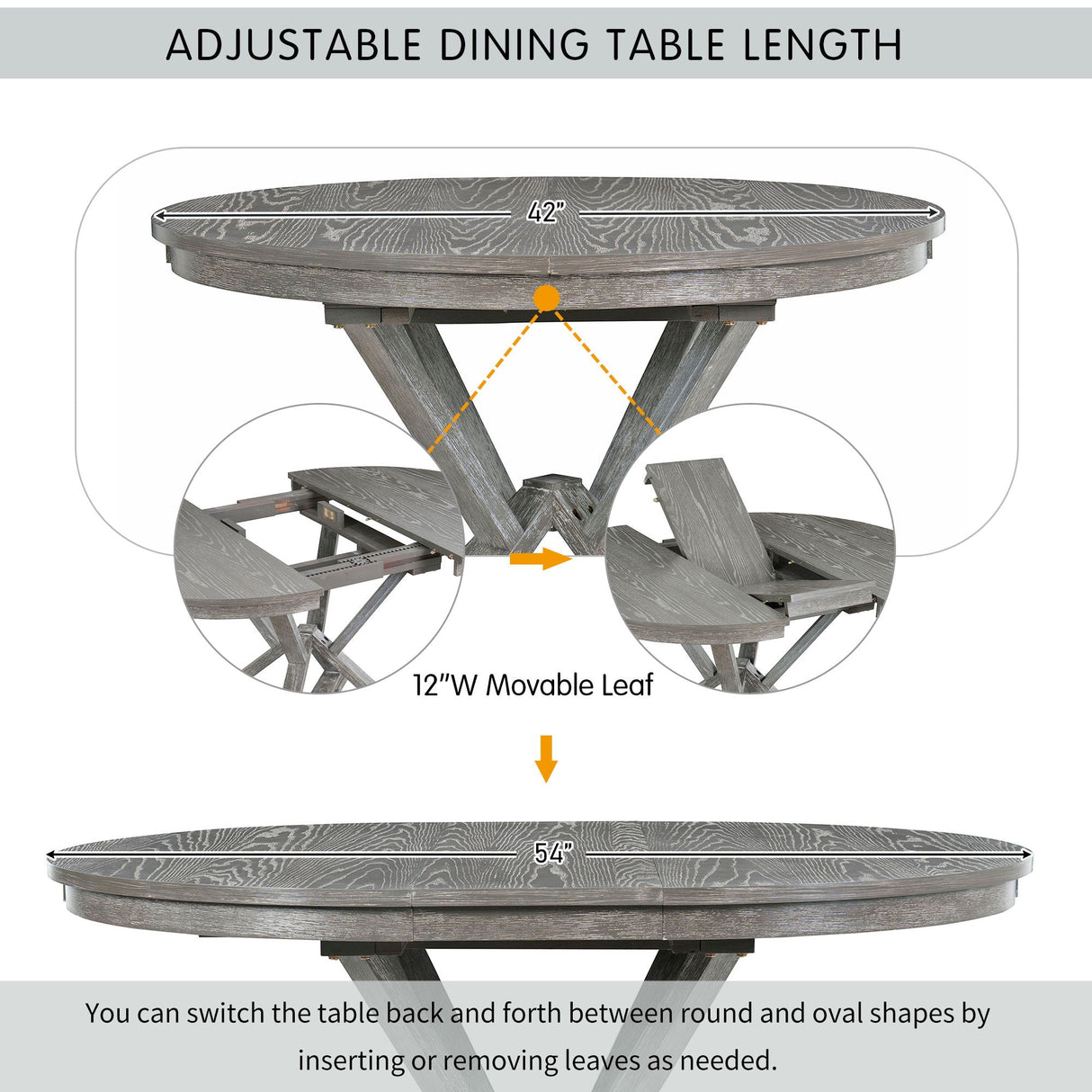 Dining Set With Extendable Round Table And 4 Upholstered Chairs