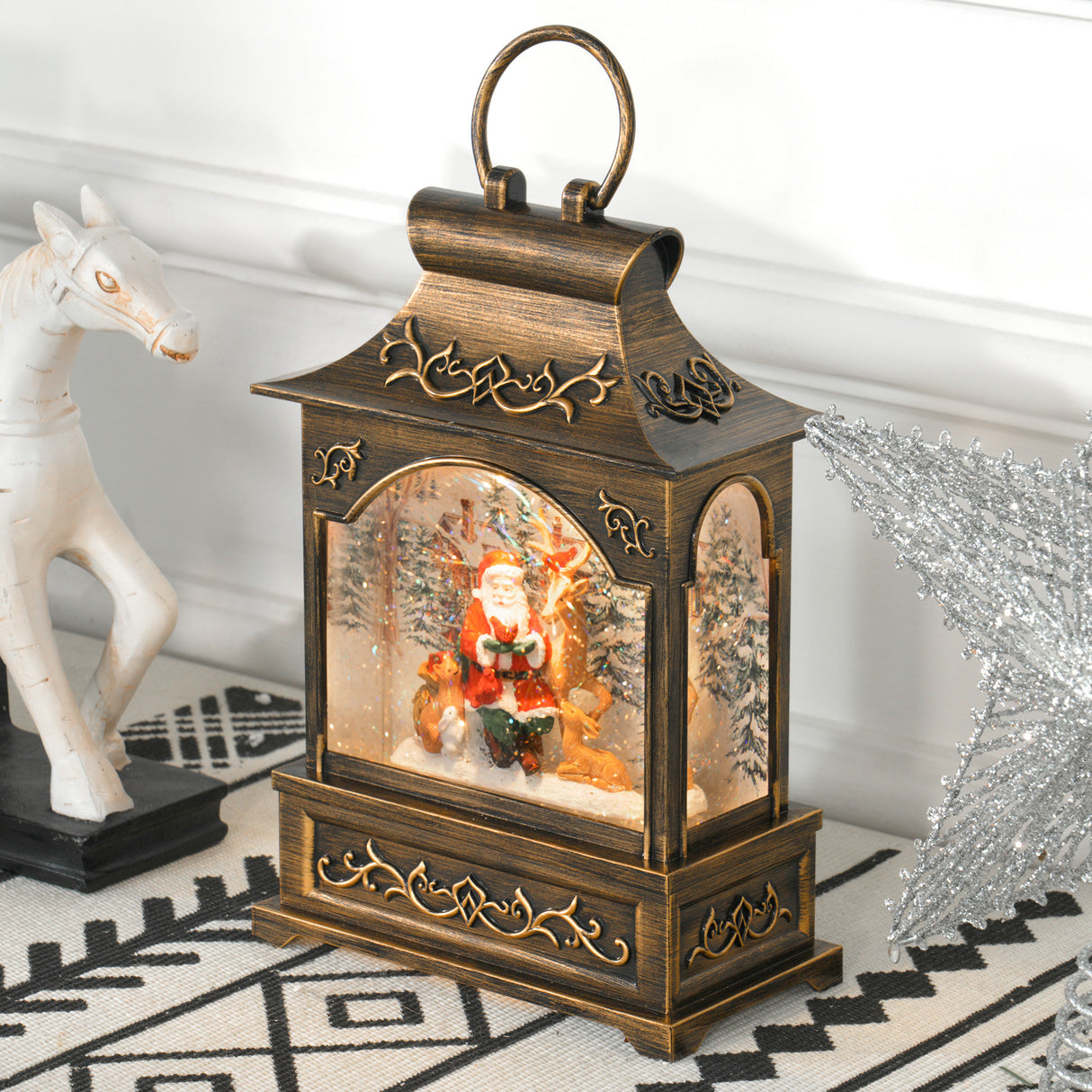 Lighted Musical Santa Snow Globe with Swirling Glitter, Battery Operated , Bronze