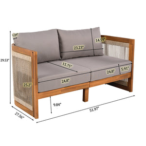 4-Piece Patio Seating Group with Acacia Wood and Woven Rope Accents