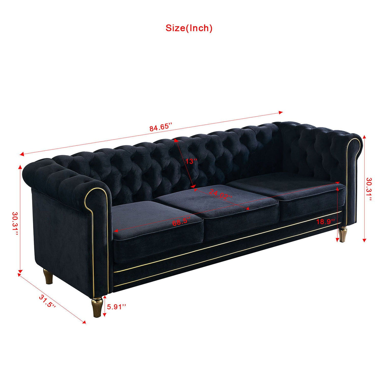 Chesterfield - Sofa 84.65" For Living Room