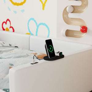 Platform Bed With Guardrail And Charging Station