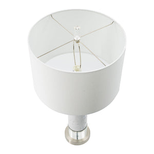 Sculpted Marble & Crystal Cylinder Table Lamp with White Drum Shade - White